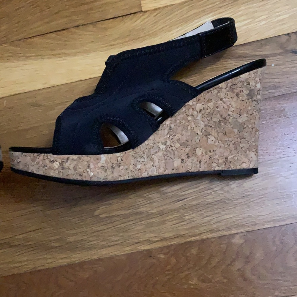 Black wedged sandals never worn 6.5